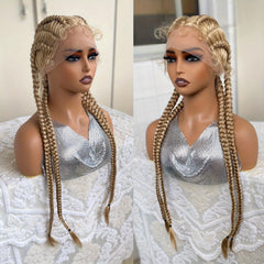 Synthetic Lace Front Wig Braided Wigs With Baby Hair 28 Cm Blonde Burgundy Brown