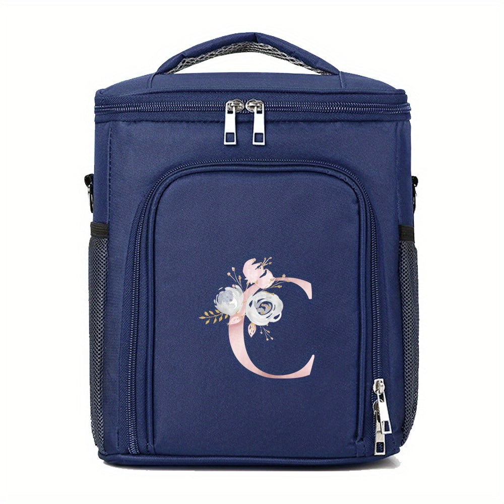 Navy Floral C Insulated Lunch Bag for Women