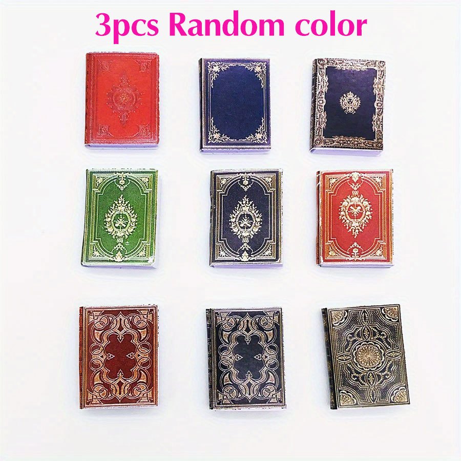 1:12 Scale Golden & Maroon Detailed Spine Books for Dollhouse Decor