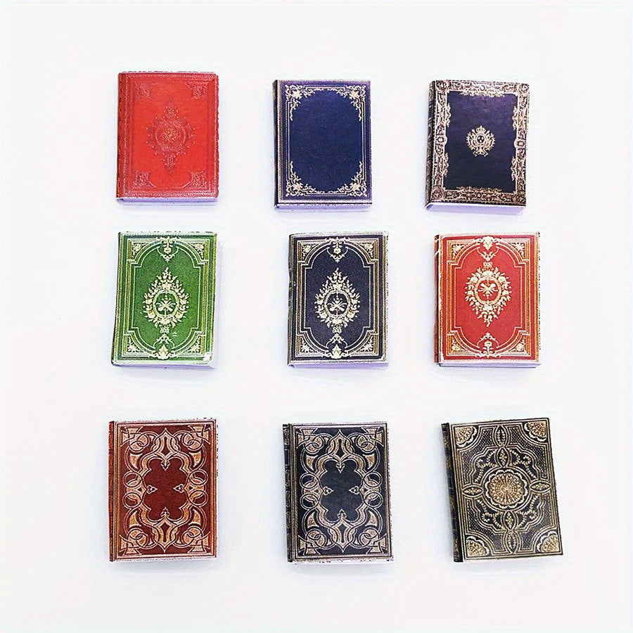 1:12 Scale Golden & Maroon Detailed Spine Books for Dollhouse Decor