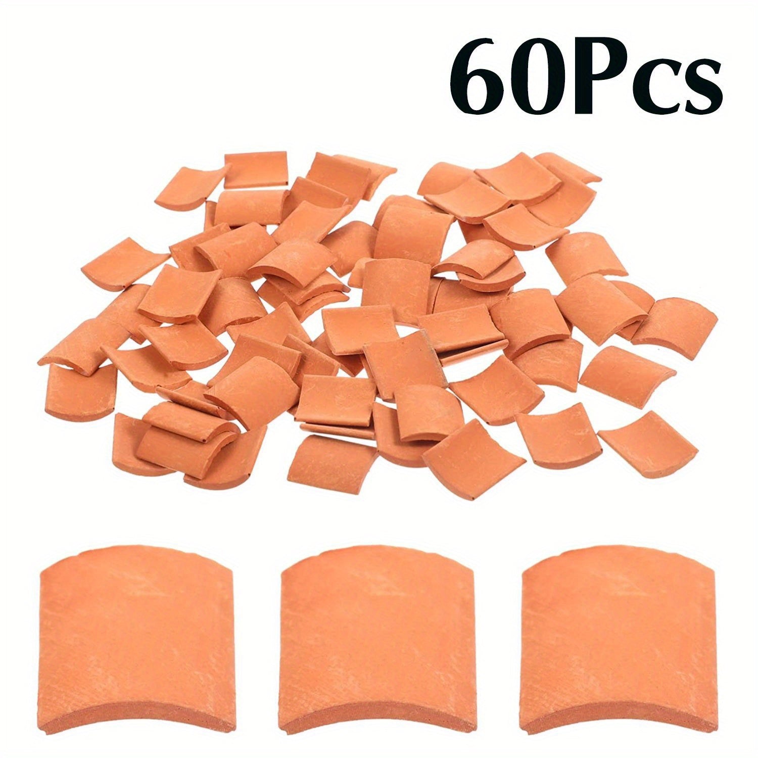 60pcs Clay Roof Tiles Set Brick Red Shingles for DIY Dollhouse Fairy Garden Land