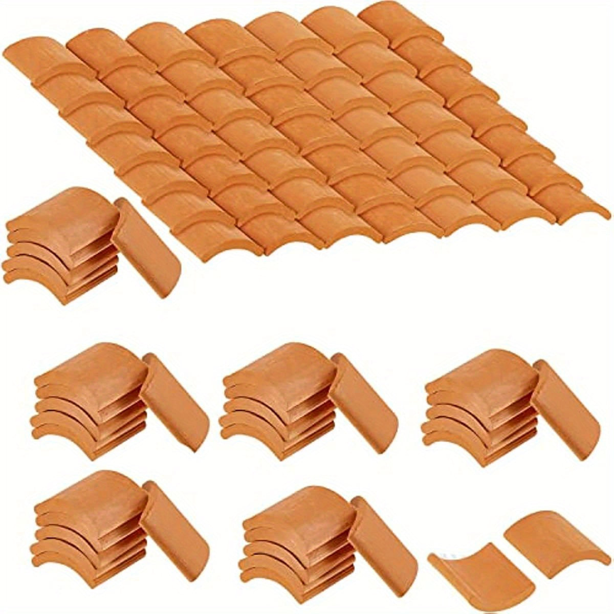 60pcs Clay Roof Tiles Set Brick Red Shingles for DIY Dollhouse Fairy Garden Land