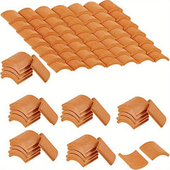 60pcs Clay Roof Tiles Set Brick Red Shingles for DIY Dollhouse Fairy Garden Land