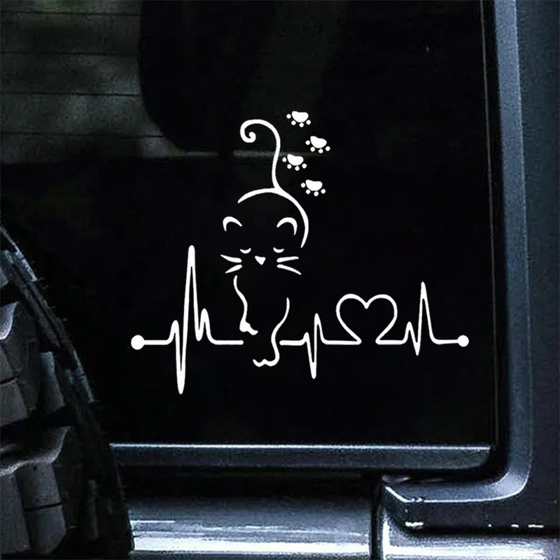 Cat Paw Heartbeat Decal Sticker Adorable Kitten with Heart Durable Vinyl