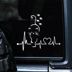 Cat Paw Heartbeat Decal Sticker Adorable Kitten with Heart Durable Vinyl