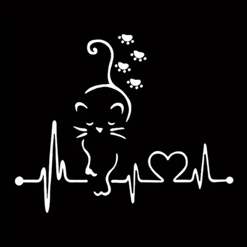 Cat Paw Heartbeat Decal Sticker Adorable Kitten with Heart Durable Vinyl
