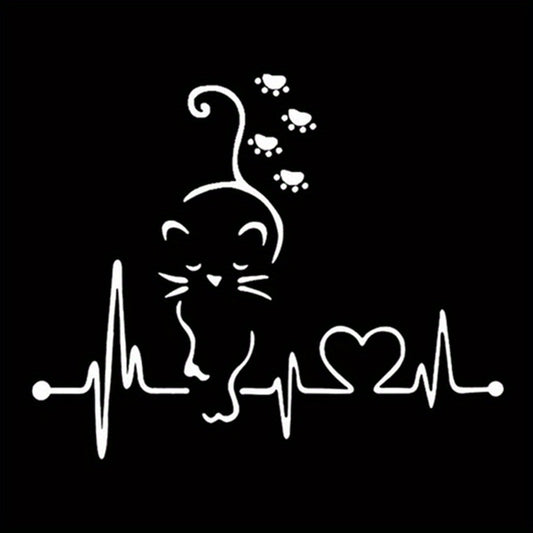 Cat Paw Heartbeat Decal Sticker Adorable Kitten with Heart Durable Vinyl