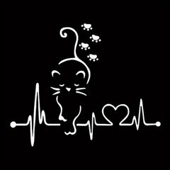 Cat Paw Heartbeat Decal Sticker Adorable Kitten with Heart Durable Vinyl