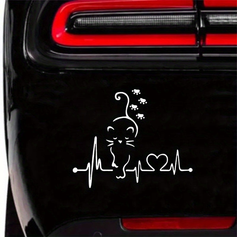 Cat Paw Heartbeat Decal Sticker Adorable Kitten with Heart Durable Vinyl