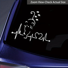 Cat Paw Heartbeat Decal Sticker Adorable Kitten with Heart Durable Vinyl