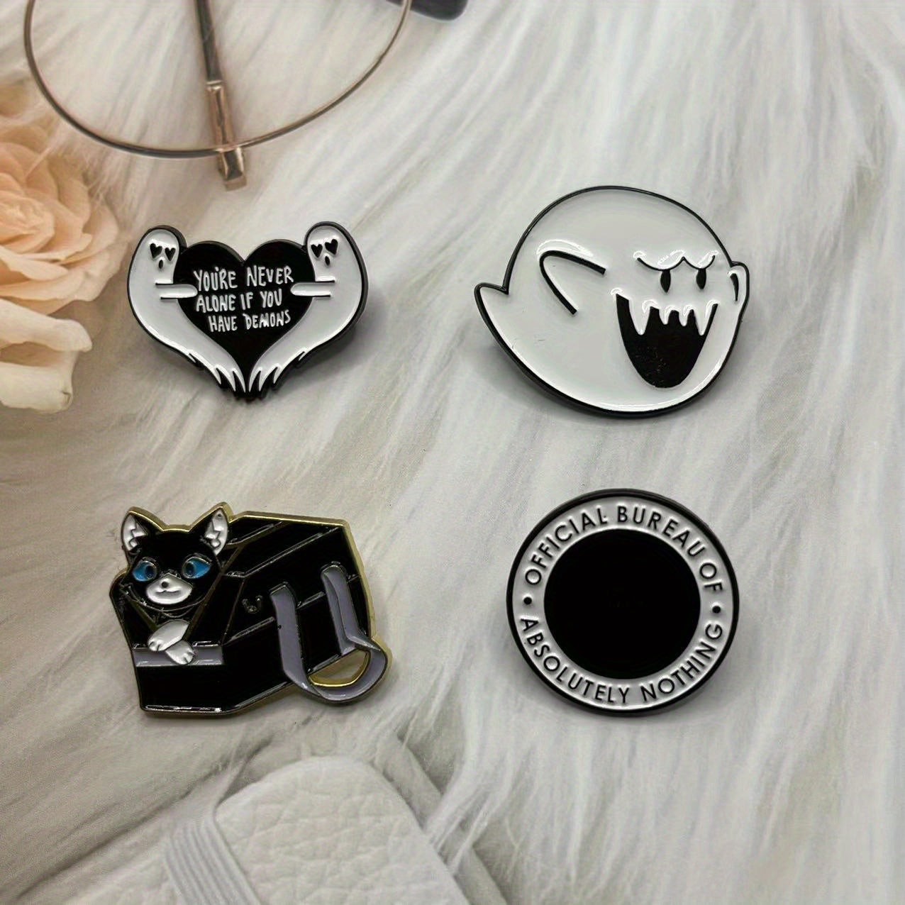 Halloween Cartoon Love Ghost Smiley Face Cat Bag Brooch