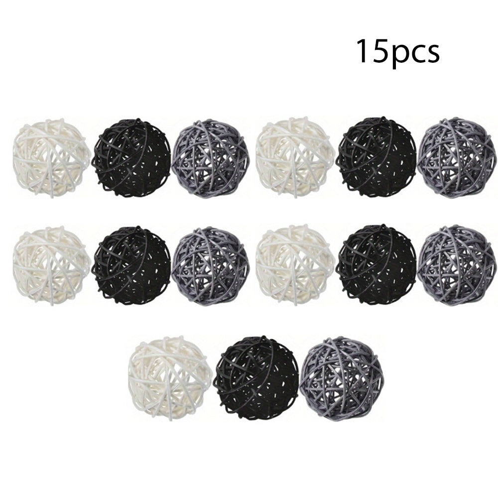 15pcs Wooden Rattan Ball Set for Home Decor and DIY Pet Toy