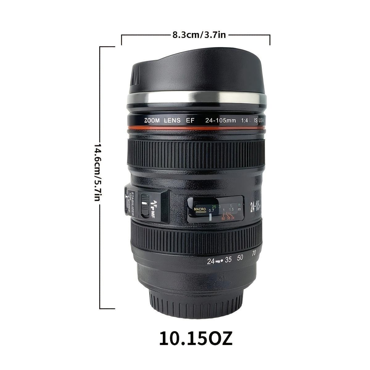 Camera Lens Coffee Mug with USB Stainless Steel Liner
