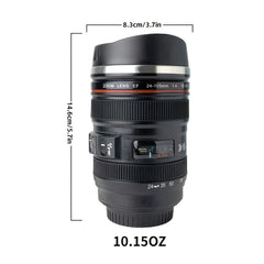 Camera Lens Coffee Mug with USB Stainless Steel Liner