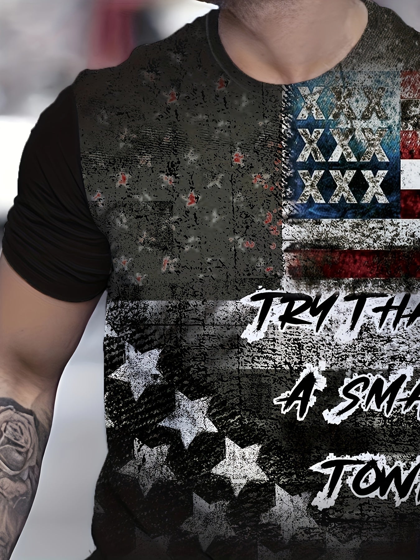 Flag Pattern Print Men's Short Sleeve T-shirt Graphic Tee