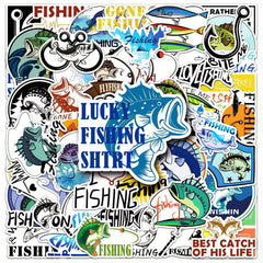 50pcs Reusable Cartoon Fishing Stickers for Laptops Water Bottles Phones & More