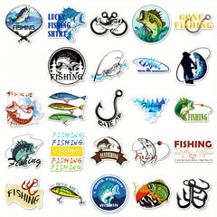 50pcs Reusable Cartoon Fishing Stickers for Laptops Water Bottles Phones & More