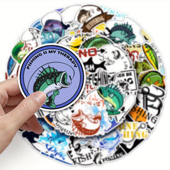 50pcs Reusable Cartoon Fishing Stickers for Laptops Water Bottles Phones & More
