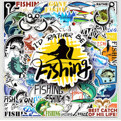 50pcs Reusable Cartoon Fishing Stickers for Laptops Water Bottles Phones & More