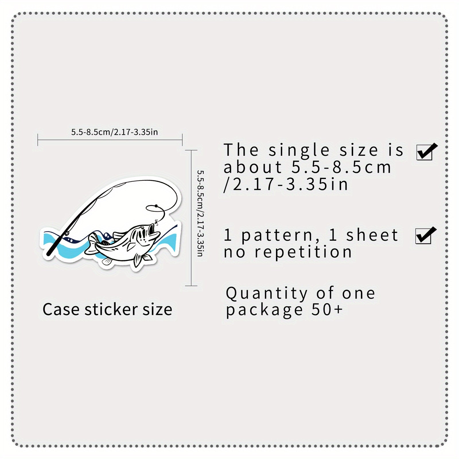 50pcs Reusable Cartoon Fishing Stickers for Laptops Water Bottles Phones & More