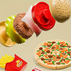 Kids Pretend Play Picnic Set Burger Pizza & Fries ABS Material Yellow