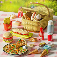 Kids Pretend Play Picnic Set Burger Pizza & Fries ABS Material Yellow