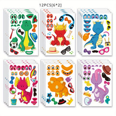 Dino Face Stickers Set 24 PCS DIY Cartoon Decal Kit for Party Favors