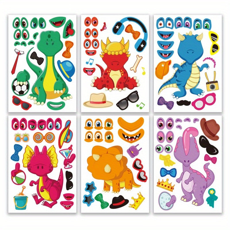 Dino Face Stickers Set 24 PCS DIY Cartoon Decal Kit for Party Favors