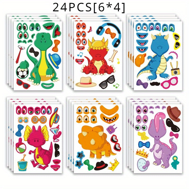 Dino Face Stickers Set 24 PCS DIY Cartoon Decal Kit for Party Favors