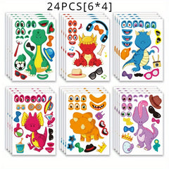 Dino Face Stickers Set 24 PCS DIY Cartoon Decal Kit for Party Favors