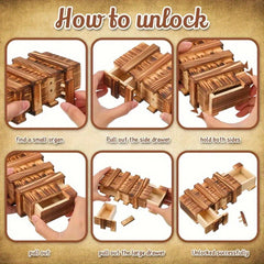 Vintage Wooden Puzzle Box | Brain Teaser with Hidden Compartment