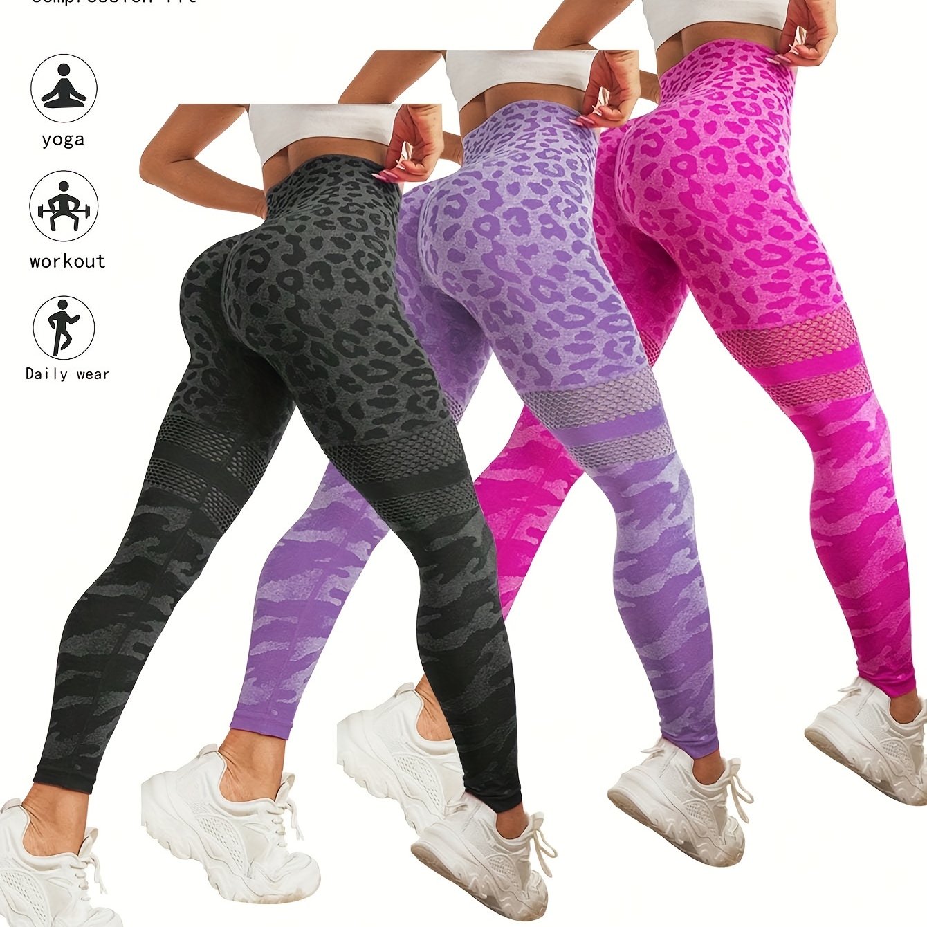 Leopard Print Hollow Yoga Pants High Waist Sports Leggings