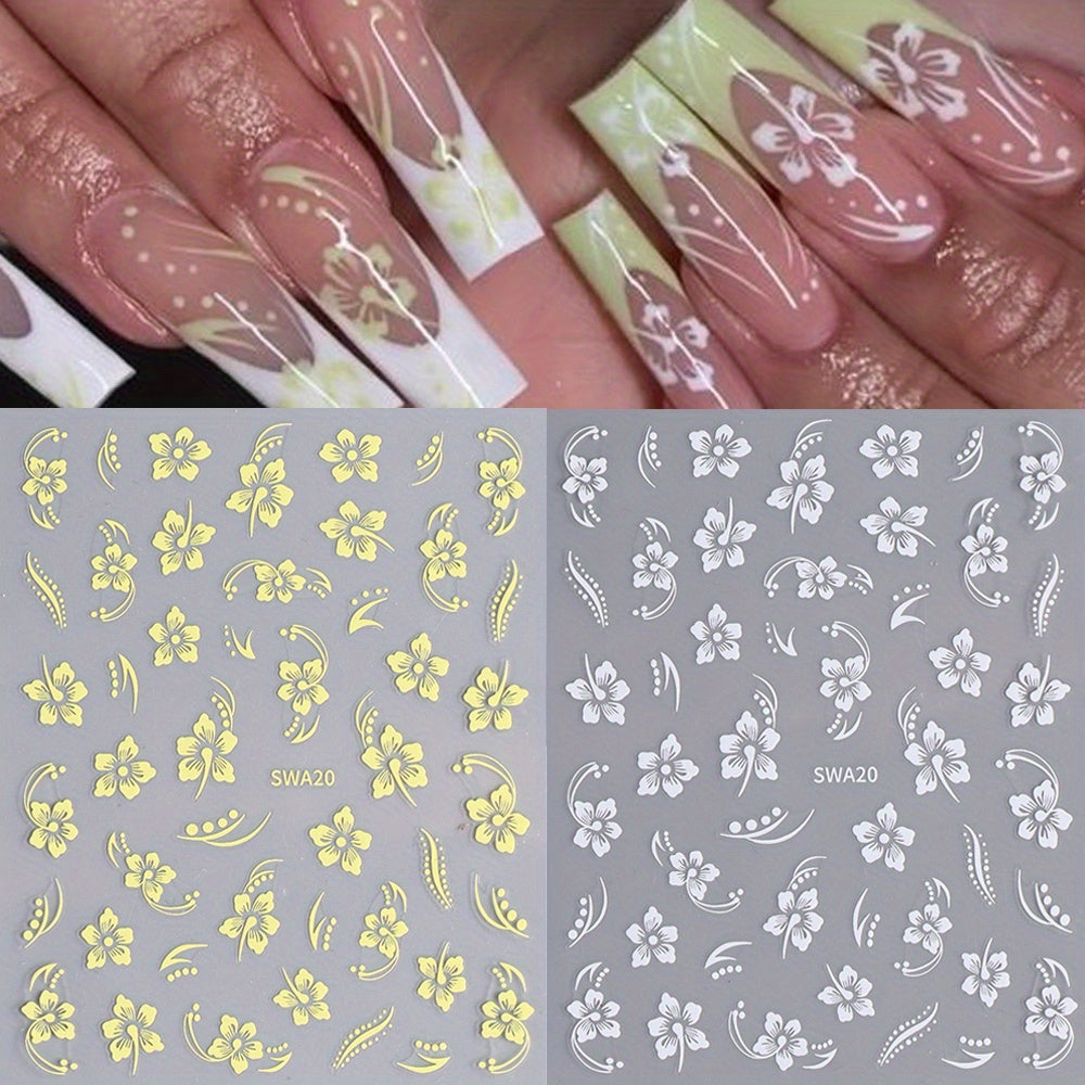 4pcs Floral Nail Art Stickers Self-Adhesive Sparkle Finish Easy Apply 3D Decals