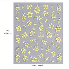 4pcs Floral Nail Art Stickers Self-Adhesive Sparkle Finish Easy Apply 3D Decals
