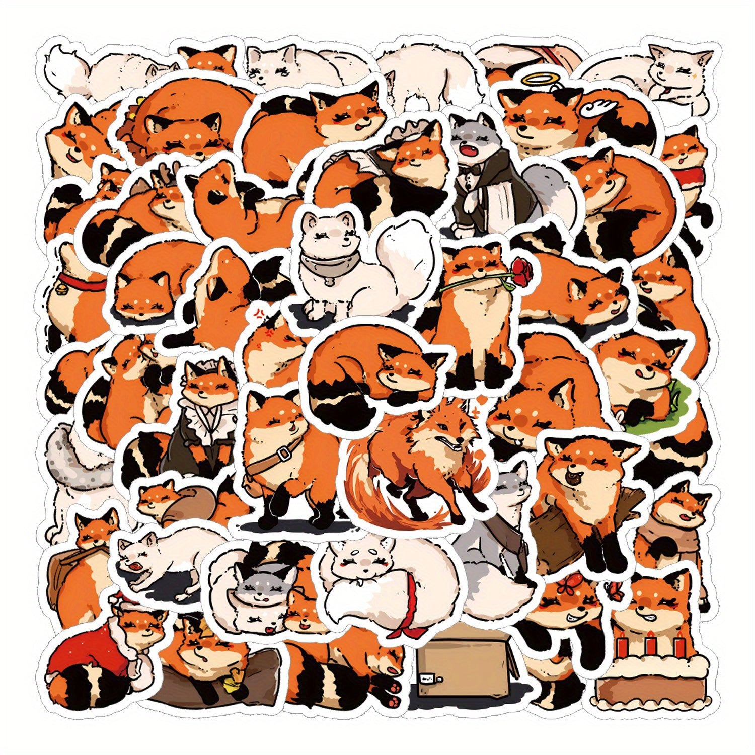 50pcs Fox Stickers Vintage Cartoon Decals Aesthetic Vinyl for DIY