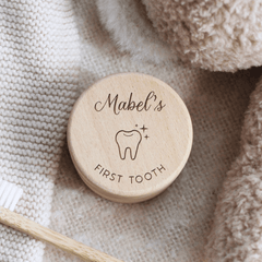 Personalized Kids First Tooth & Curl Keepsake Set Wooden Engraved Trinket Box