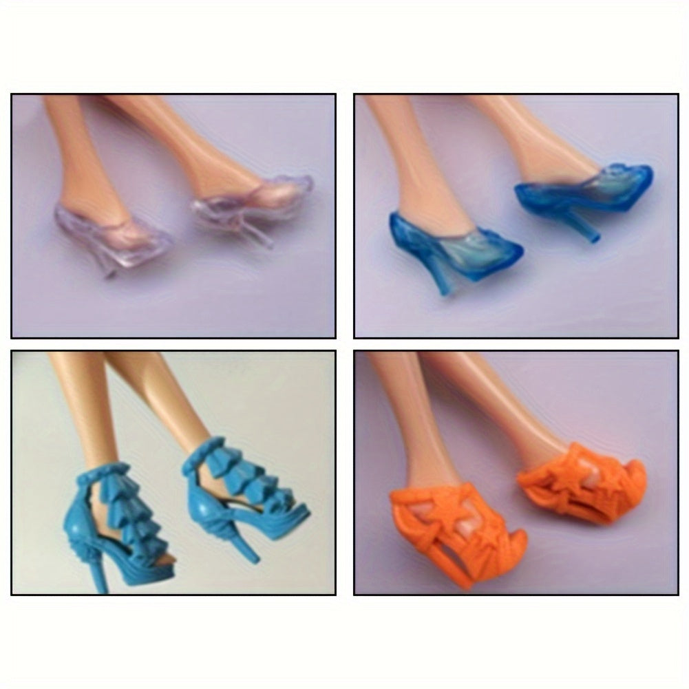 Colorful Doll Shoes Collection Variety Pack High Heels Sandals Flats Boots