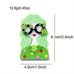 Preppy Acrylic Brooch with Geometric Patterns & Glasses Design