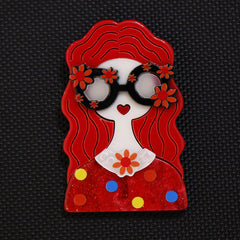 Preppy Acrylic Brooch with Geometric Patterns & Glasses Design