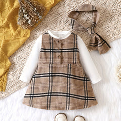 Long Sleeve Plaid Dress Casual Skirt Set