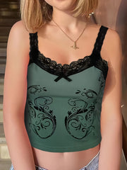 Lace Floral Print Cami Top V Neck Sleeveless Summer Top