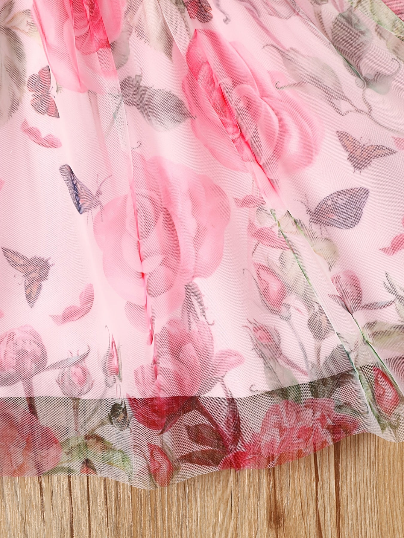 Toddler Girl Bow Front Floral Pattern Long Sleeve Dress