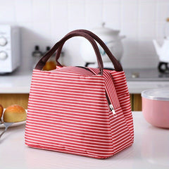Striped Insulated Lunch Bag Leak Proof Bento Box