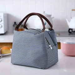 Striped Insulated Lunch Bag Leak Proof Bento Box