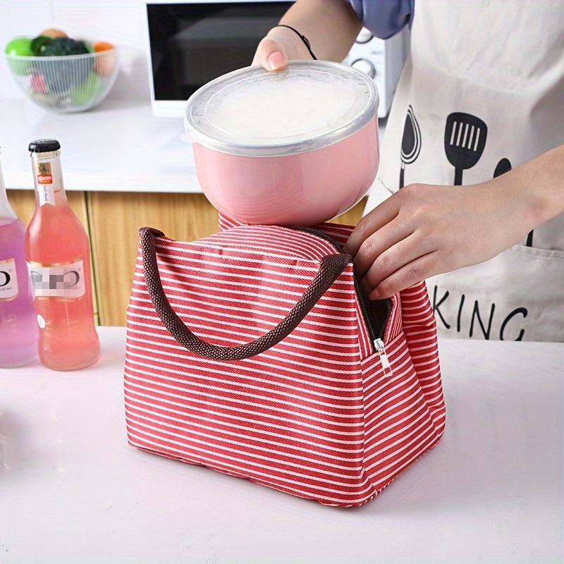 Striped Insulated Lunch Bag Leak Proof Bento Box