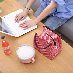 Striped Insulated Lunch Bag Leak Proof Bento Box