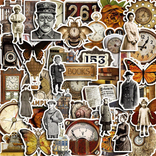 50pcs Vintage Secretary Stickers Timepieces Boo
