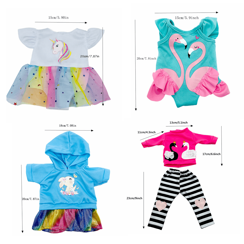 4 Sets Animal Print Doll Dress Clothes Outfits for 15-18 Inch Dolls