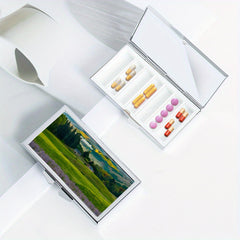 Grassland Pattern Rectangular Medicine Box with 7 Compartments