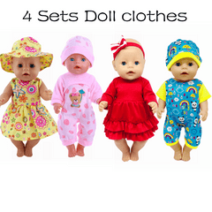 4-Piece Doll Clothing Set - Floral Dress, Hat, Pink Pajamas